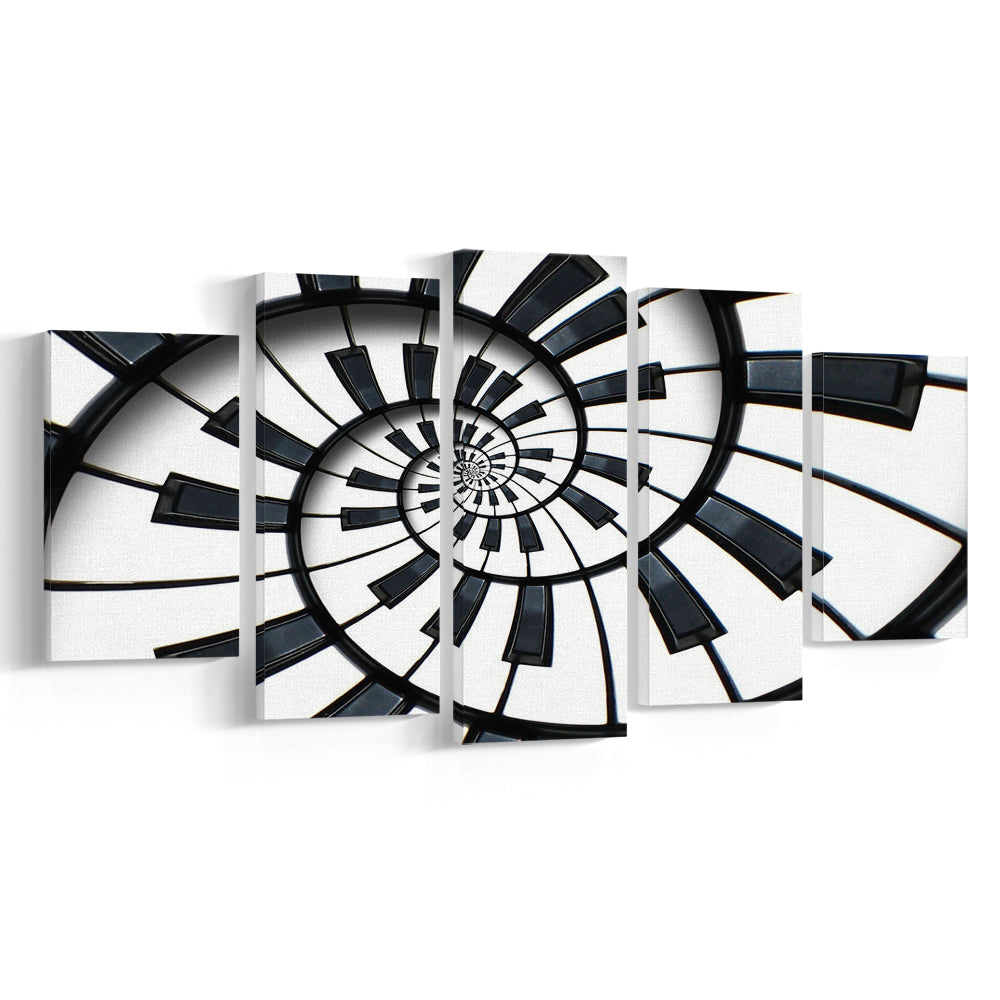 Abstract Piano Keyboard Art, Contemporary Black & White Wall Art, 5 Piece Large Cavas Print Wall Art