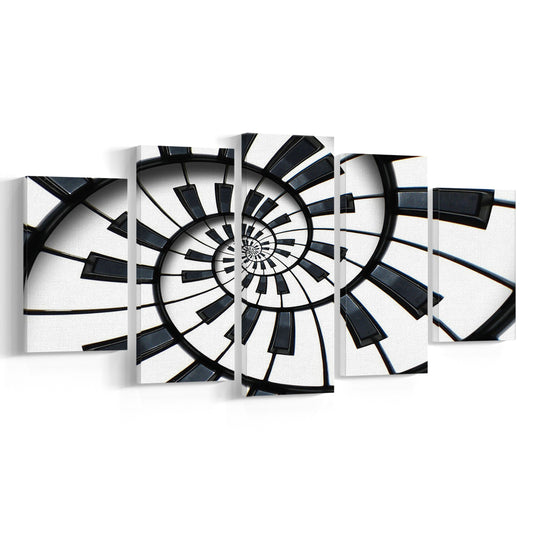 Abstract Piano Keyboard Art, Contemporary Black & White Wall Art, 5 Piece Large Cavas Print Wall Art