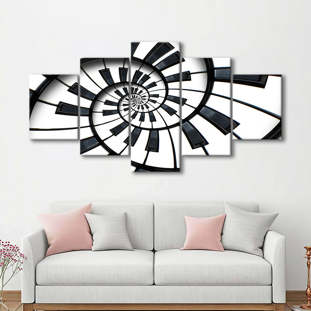 Abstract Piano Keyboard Art, Contemporary Black & White Wall Art, 5 Piece Large Cavas Print Wall Art