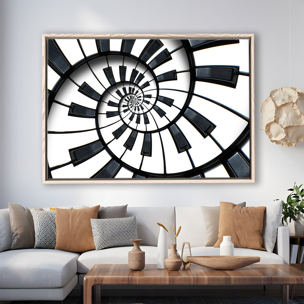Abstract Piano Keyboard Art, Contemporary Black & White Wall Art, Framed Cavas Print, Floating Frame