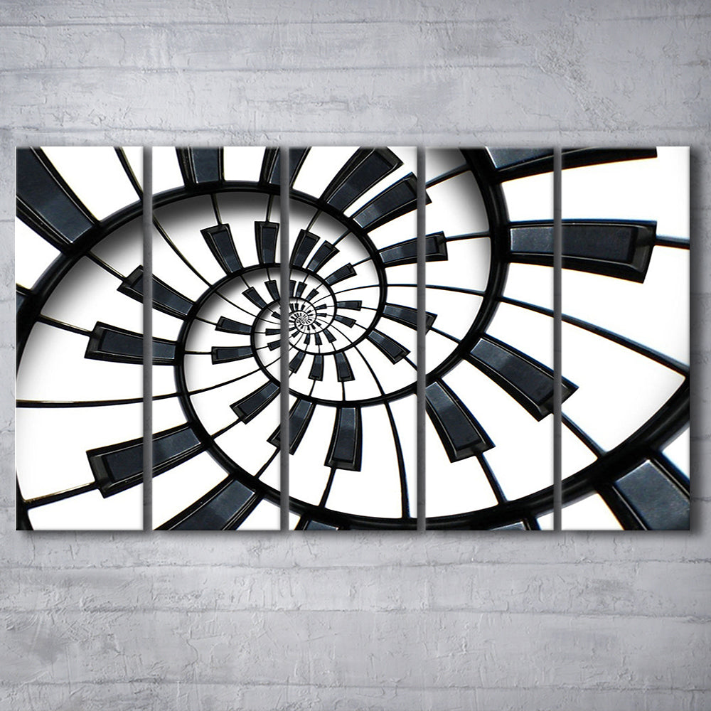 Abstract Piano Keyboard Art, Contemporary Black & White Wall Art, 5 Piece B Extra Large Cavas Print Wall Art Decor