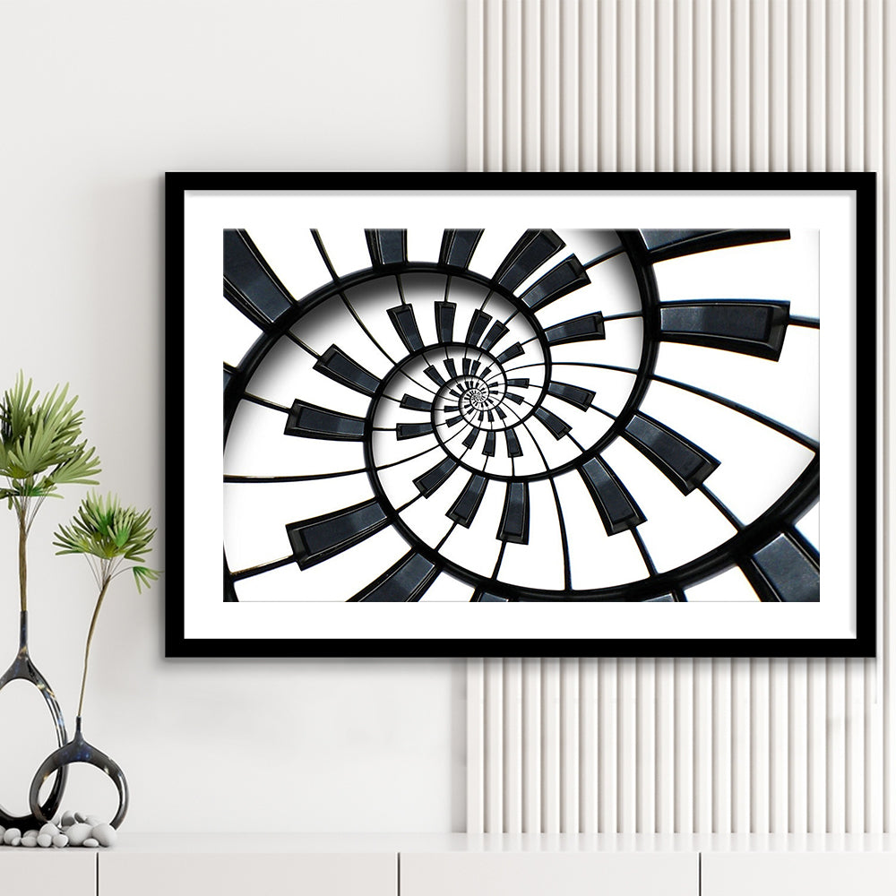 Abstract Piano Keyboard Art, Contemporary Black & White Wall Art, Framed Art Print White Border