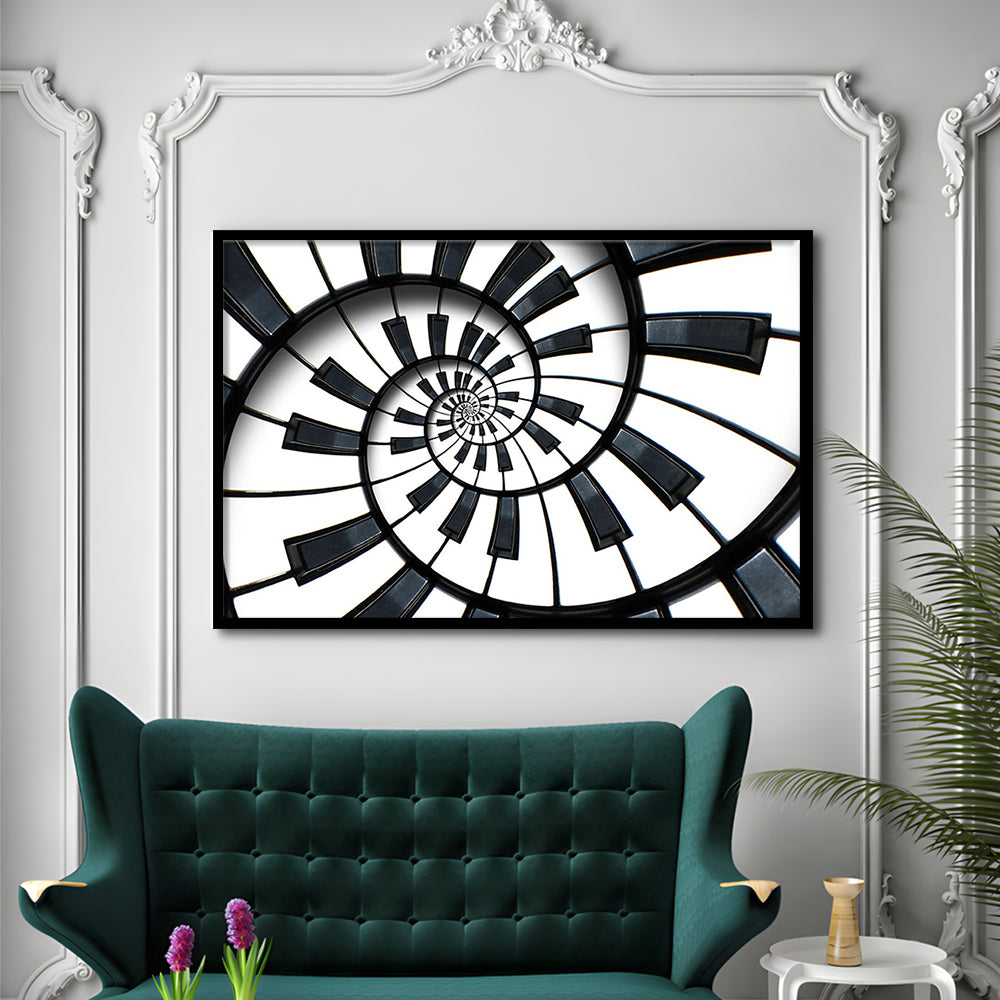 Abstract Piano Keyboard Art, Contemporary Black & White Wall Art, Framed Art Print, Picture Framed
