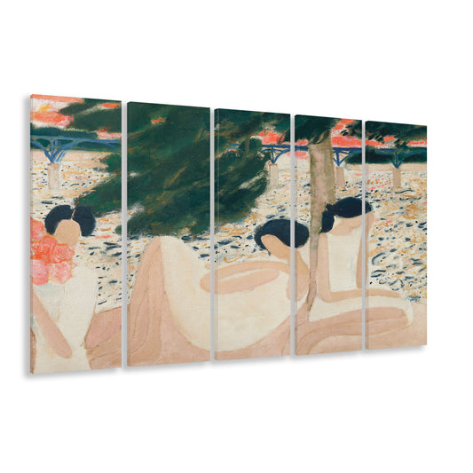 Abstract Portrait 5 Panels Canvas Print Wall Art, Vintage Landscape Oil Painting Coquette Room Decor Large Wall Art