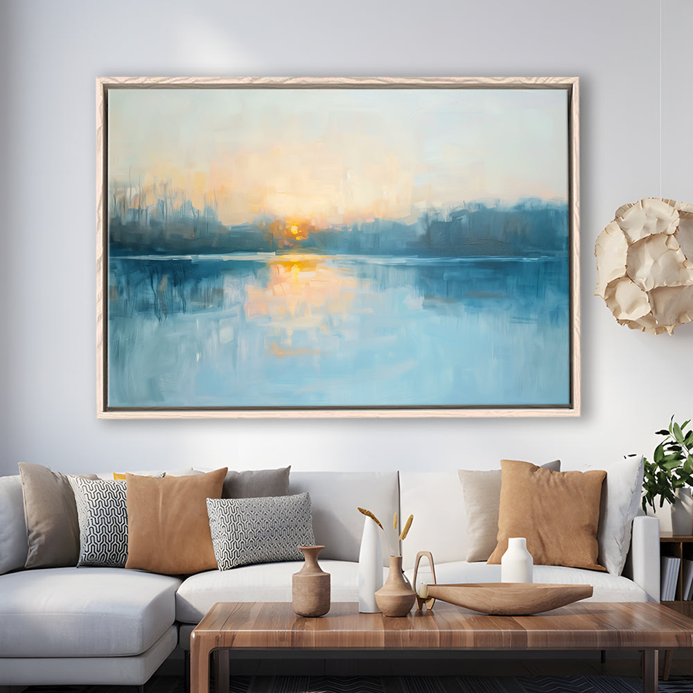 Abstract The Sunrise Reflection On The Water, Framed Canvas Print, Painting Art, Floating Framed Canvas Print Wall Art