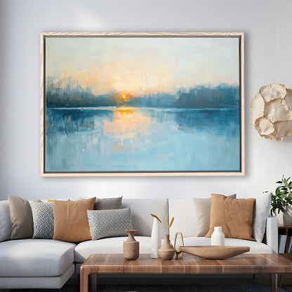 Abstract The Sunrise Reflection On The Water, Framed Canvas Print, Painting Art, Floating Framed Canvas Print Wall Art