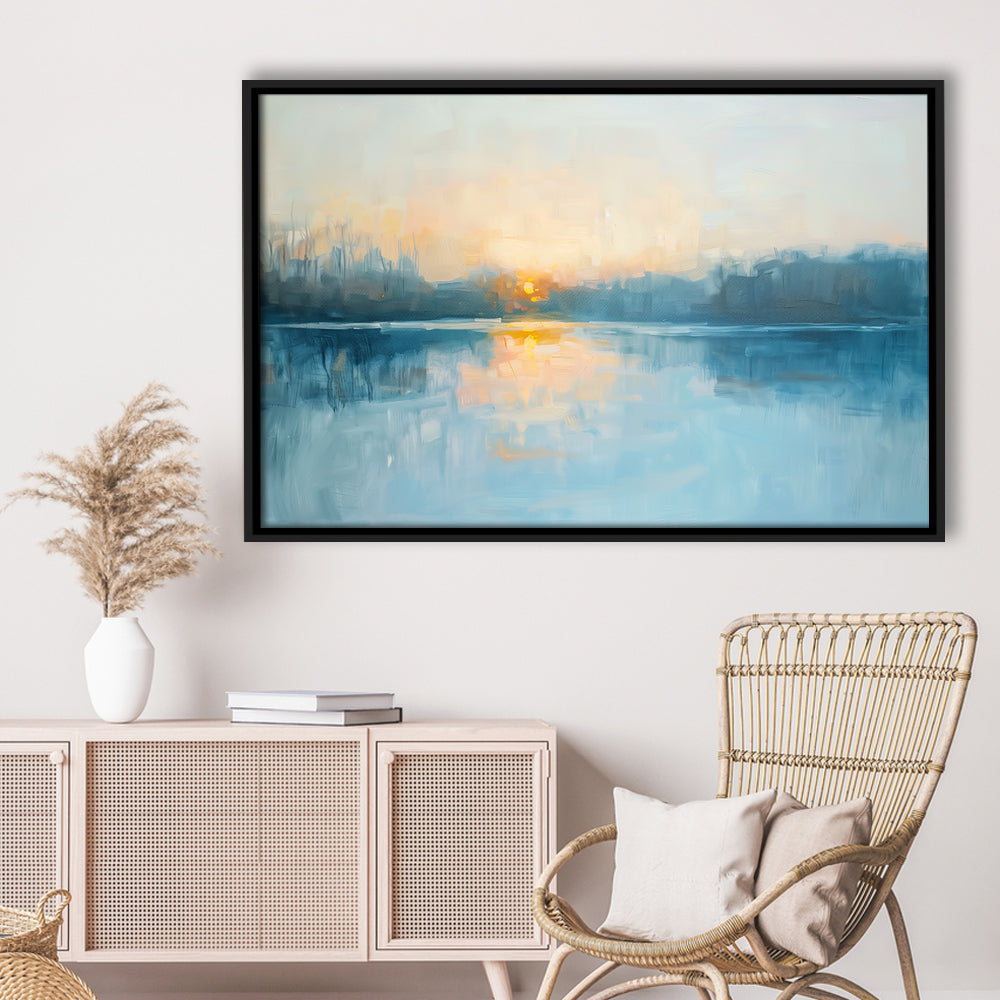 Abstract The Sunrise Reflection On The Water, Framed Canvas Print, Painting Art, Floating Framed Canvas Print Wall Art