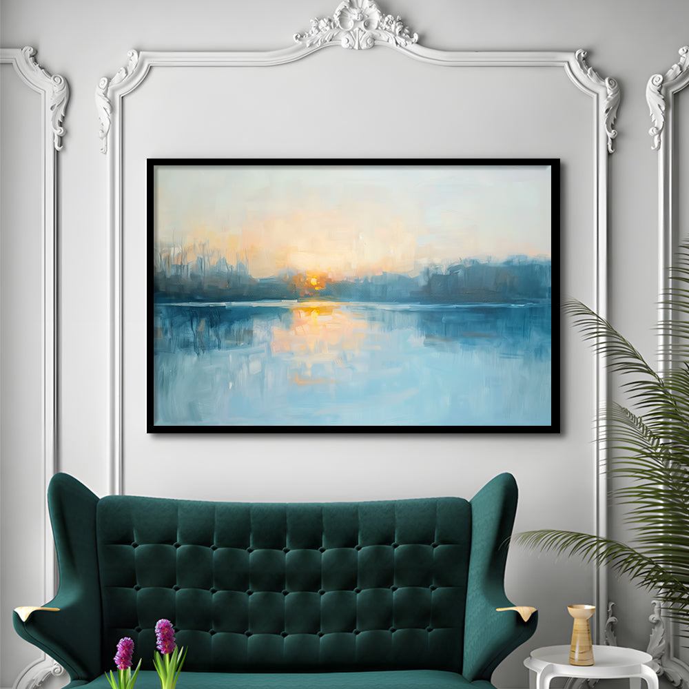 Abstract The Sunrise Reflection On The Water, Framed  Print, Painting Art, Framed Art Print Wall Decor, Framed Picture