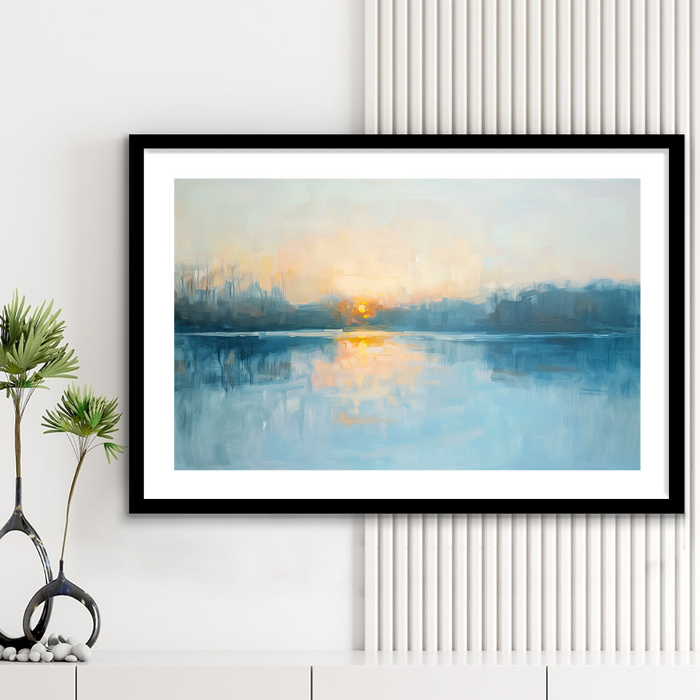 Abstract The Sunrise Reflection On The Water, Framed  Print, Painting Art, Framed Art Print White Border Wall Decor