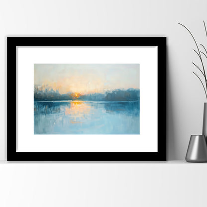 Abstract The Sunrise Reflection On The Water, Framed  Print, Painting Art, Framed Art Print White Border Wall Decor