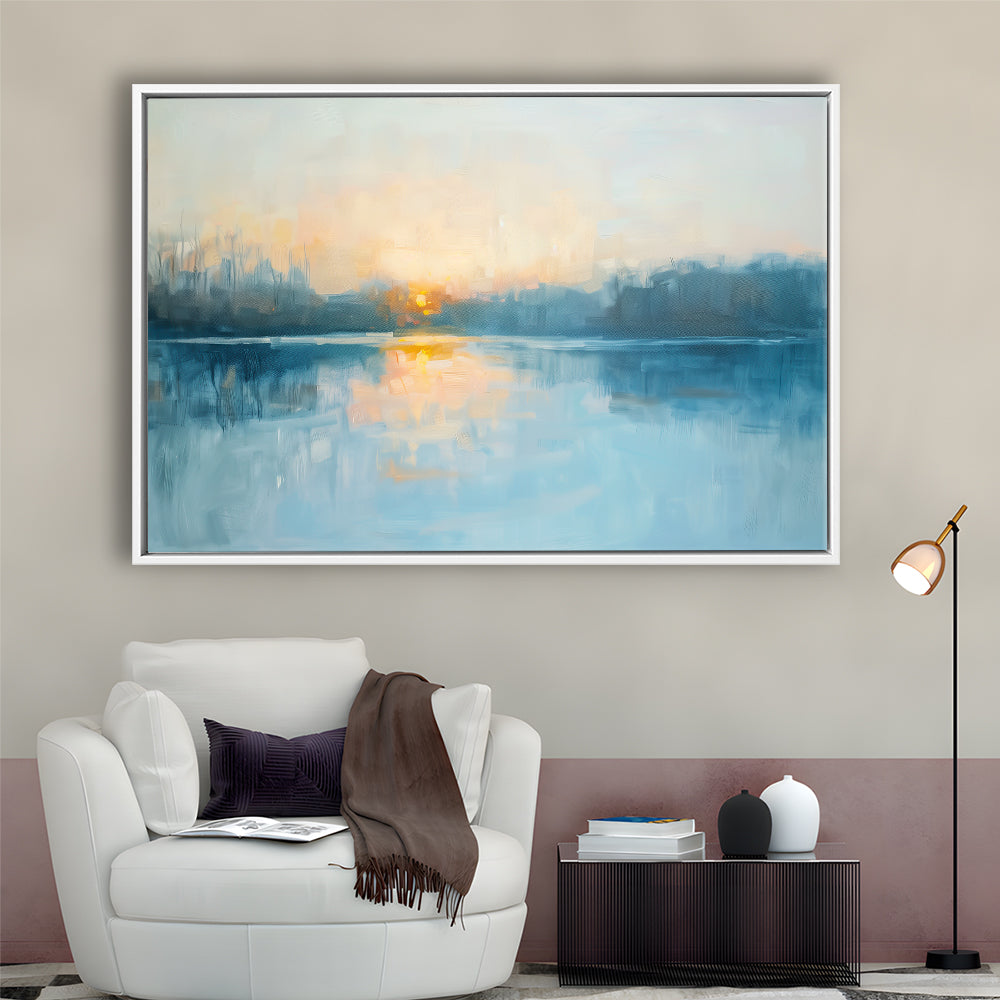 Abstract The Sunrise Reflection On The Water, Framed Canvas Print, Painting Art, Floating Framed Canvas Print Wall Art