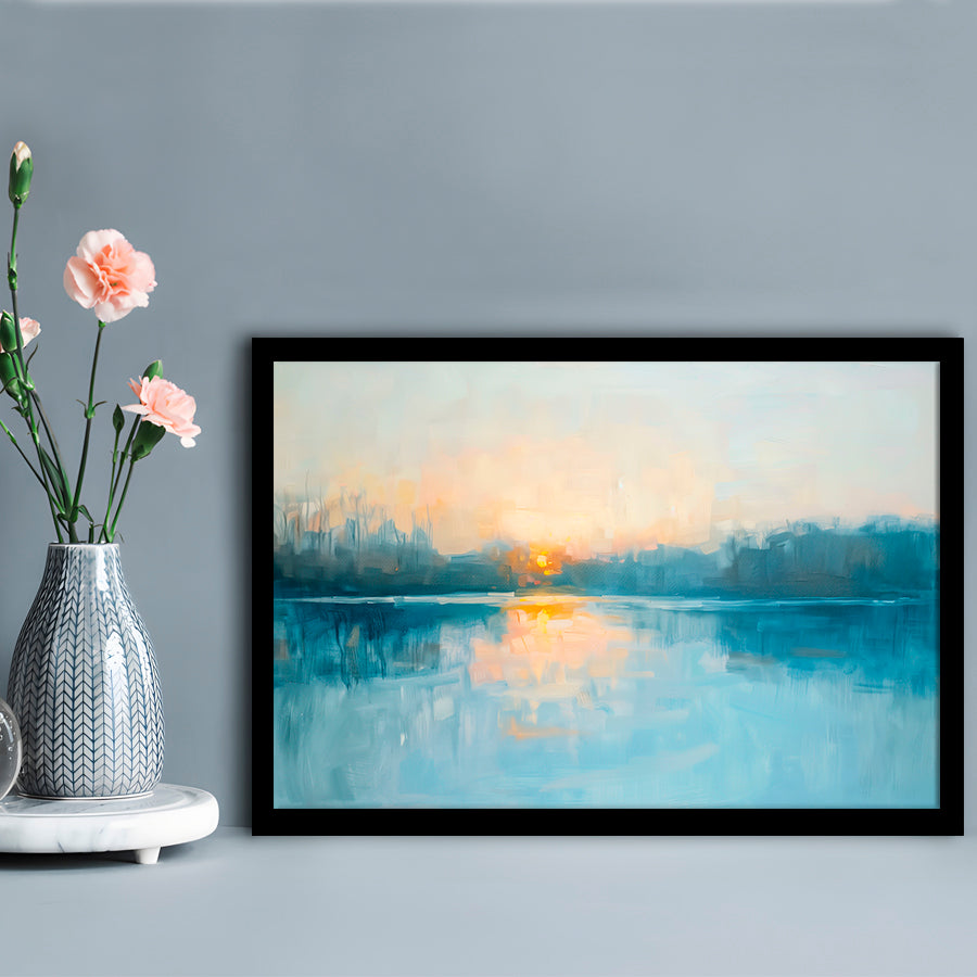 Abstract The Sunrise Reflection On The Water, Framed  Print, Painting Art, Framed Art Print Wall Decor, Framed Picture