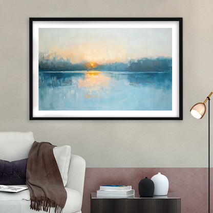 Abstract The Sunrise Reflection On The Water, Framed  Print, Painting Art, Framed Art Print White Border Wall Decor