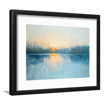 Abstract The Sunrise Reflection On The Water, Framed  Print, Painting Art, Framed Art Print White Border Wall Decor