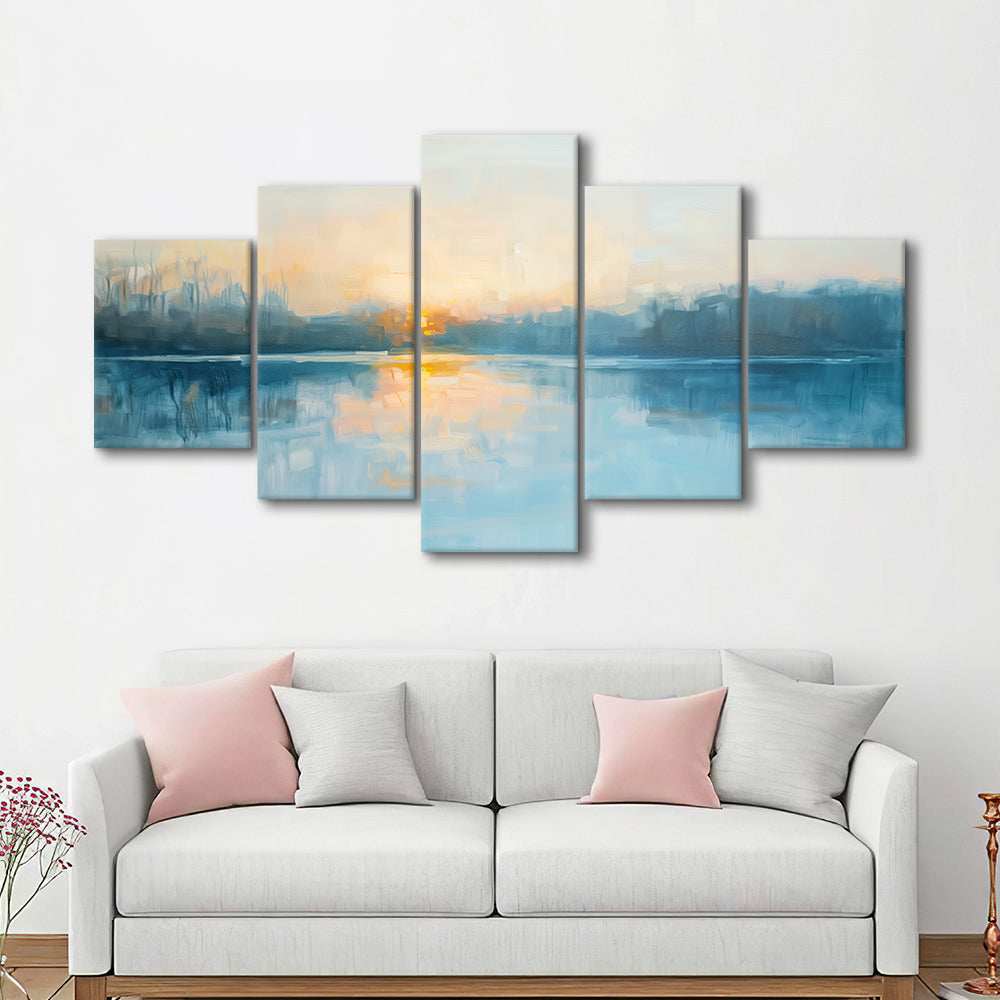 Abstract The Sunrise Reflection On The Water, Canvas Art Decor Print, Painting Art, Mixed Panels Canvas Print Wall Art