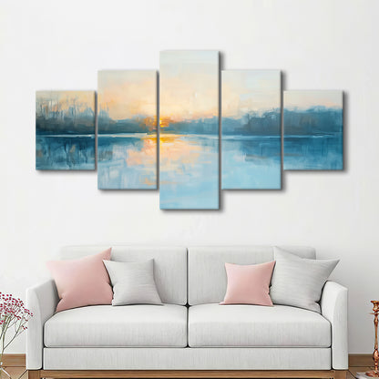 Abstract The Sunrise Reflection On The Water, Canvas Art Decor Print, Painting Art, Mixed Panels Canvas Print Wall Art