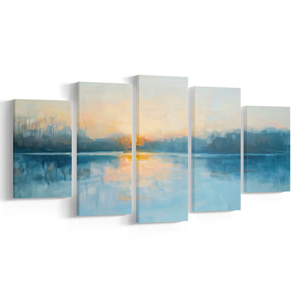 Abstract The Sunrise Reflection On The Water, Canvas Art Decor Print, Painting Art, Mixed Panels Canvas Print Wall Art