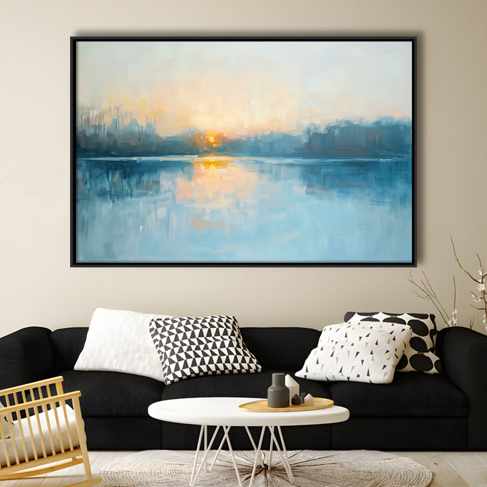 Abstract The Sunrise Reflection On The Water, Framed Canvas Print, Painting Art, Floating Framed Canvas Print Wall Art