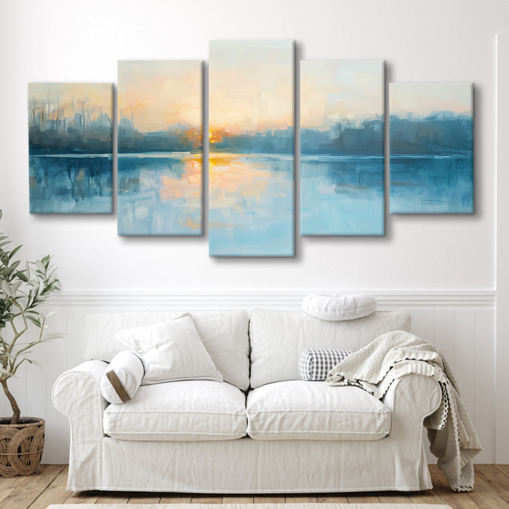 Abstract The Sunrise Reflection On The Water, Canvas Art Decor Print, Painting Art, Mixed Panels Canvas Print Wall Art