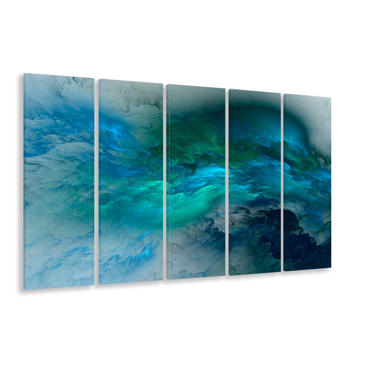 Abstract clouds Turquoise mable Cloud painting, 5 Panel B Canvas Print Wall Art, Extra Large Canvas