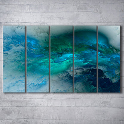 Abstract clouds Turquoise mable Cloud painting, 5 Panel B Canvas Print Wall Art, Extra Large Canvas