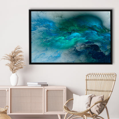 Abstract Clouds Turquoise Mable Cloud Painting, Framed Canvas Print Wall Art, Floating Frame