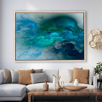 Abstract Clouds Turquoise Mable Cloud Painting, Framed Canvas Print Wall Art, Floating Frame