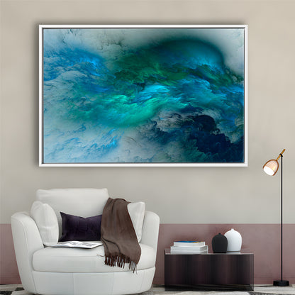 Abstract Clouds Turquoise Mable Cloud Painting, Framed Canvas Print Wall Art, Floating Frame