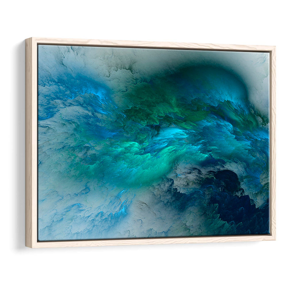 Abstract Clouds Turquoise Mable Cloud Painting, Framed Canvas Print Wall Art, Floating Frame