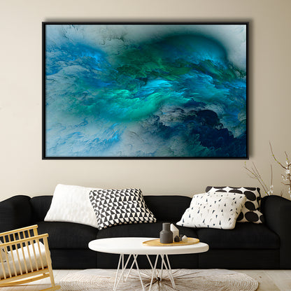 Abstract Clouds Turquoise Mable Cloud Painting, Framed Canvas Print Wall Art, Floating Frame
