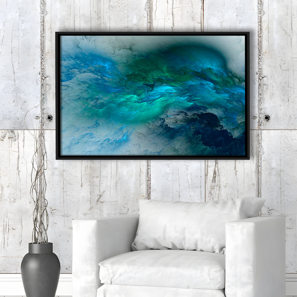 Abstract Clouds Turquoise Mable Cloud Painting, Framed Canvas Print Wall Art, Floating Frame