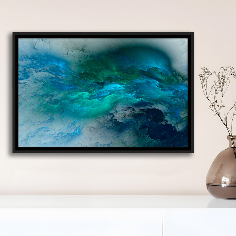Abstract Clouds Turquoise Mable Cloud Painting, Framed Canvas Print Wall Art, Floating Frame