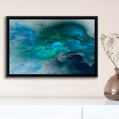 Abstract Clouds Turquoise Mable Cloud Painting, Framed Canvas Print Wall Art, Floating Frame