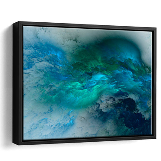 Abstract Clouds Turquoise Mable Cloud Painting, Framed Canvas Print Wall Art, Floating Frame