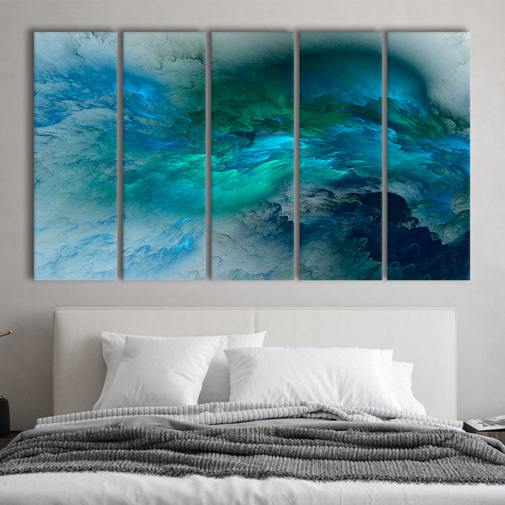 Abstract clouds Turquoise mable Cloud painting, 5 Panel B Canvas Print Wall Art, Extra Large Canvas