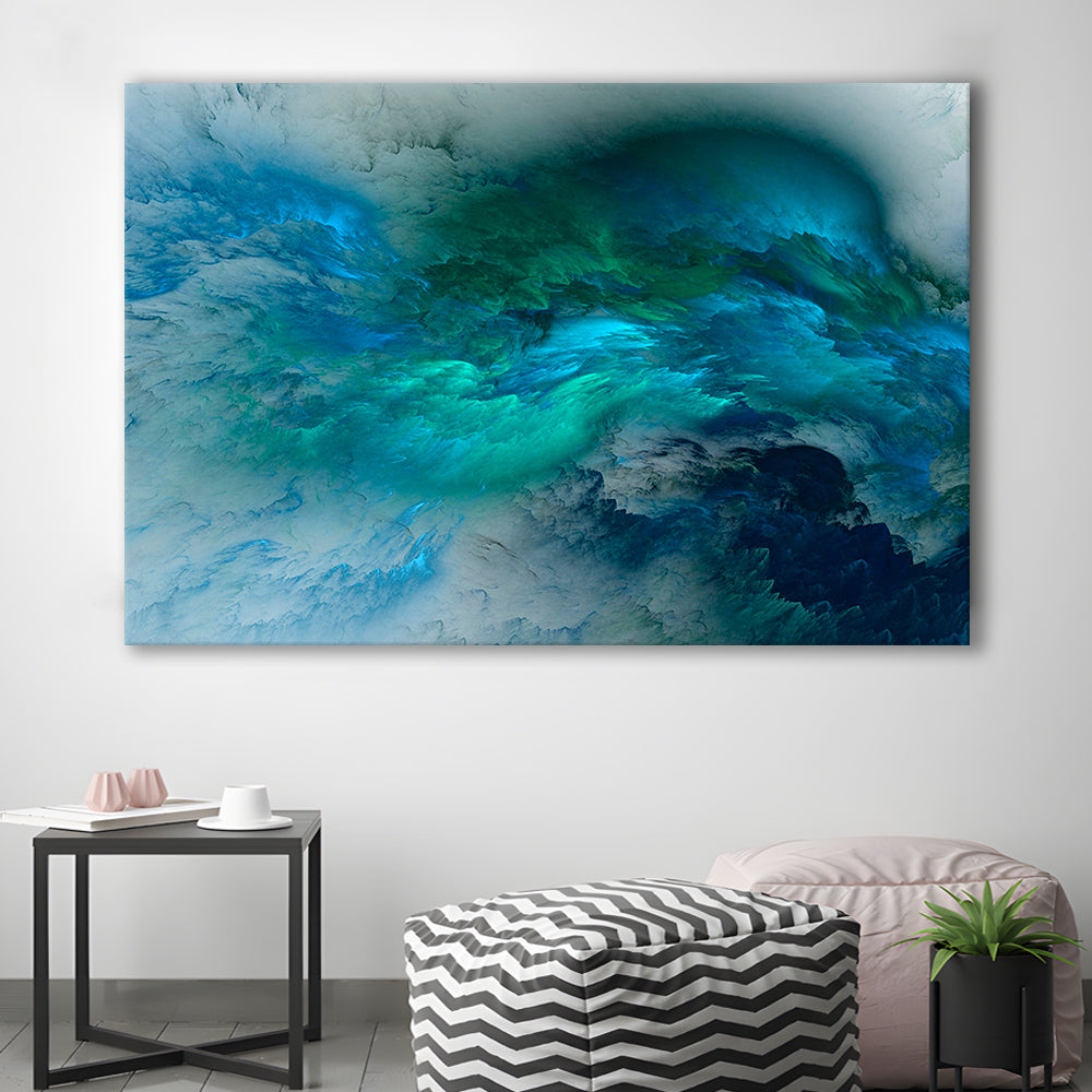 Abstract Clouds Turquoise Mable Cloud Painting, Canvas Print Wall Art, Wall Decor, Painting Canvas