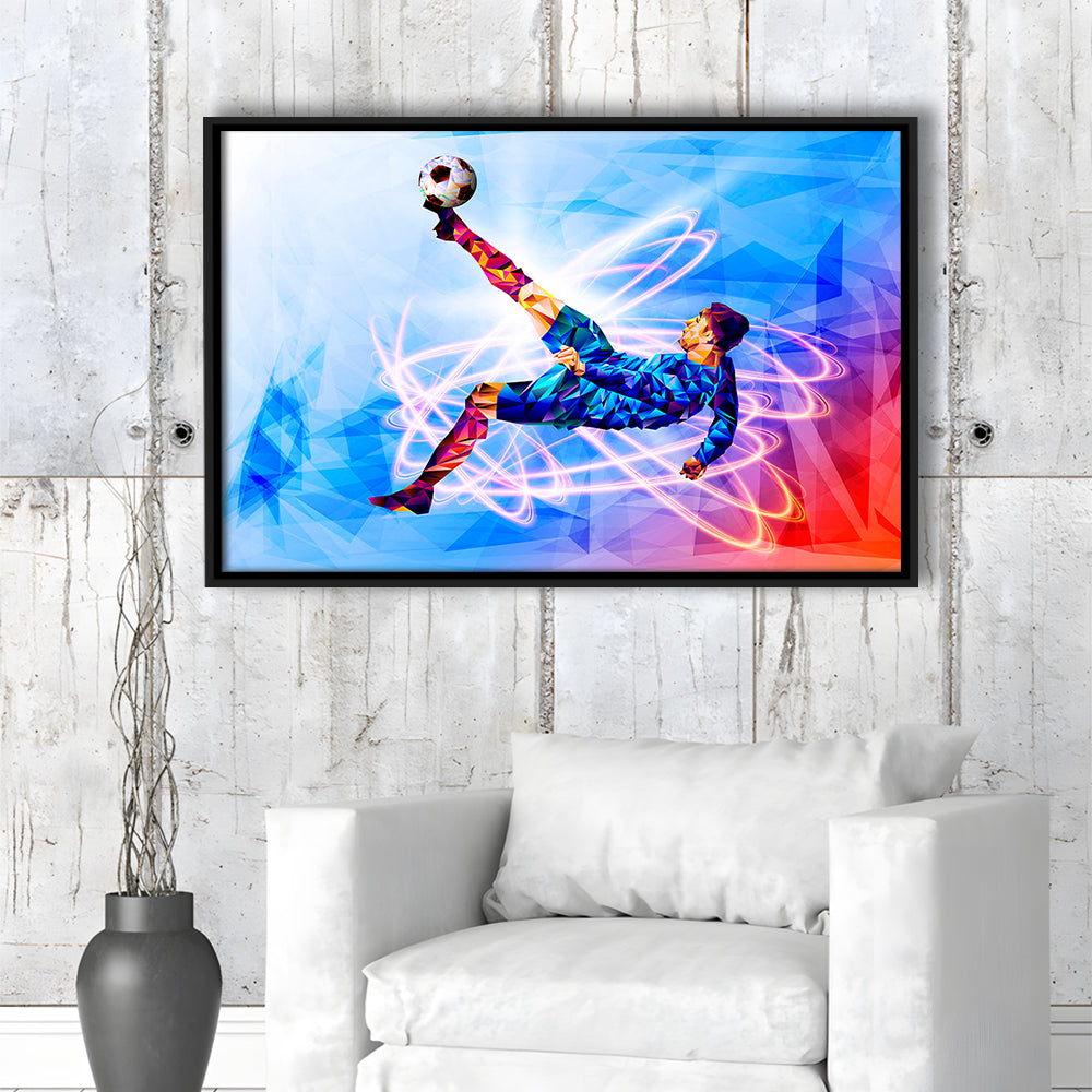Abstract Soccer Modern Blue Color Print, Gift For Him, Framed Canvas Print Wall Art, Floating Frame