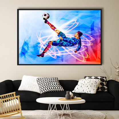 Abstract Soccer Modern Blue Color Print, Gift For Him, Framed Canvas Print Wall Art, Floating Frame