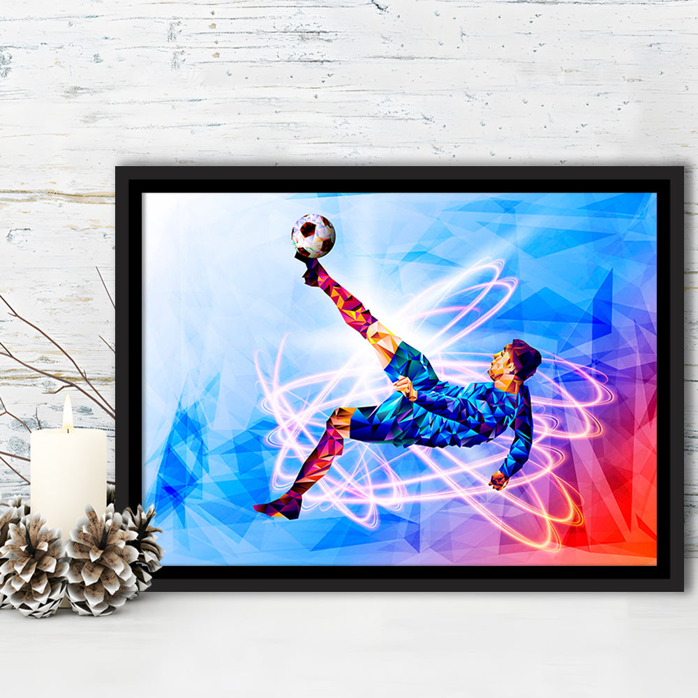Abstract Soccer Modern Blue Color Print, Gift For Him, Framed Canvas Print Wall Art, Floating Frame