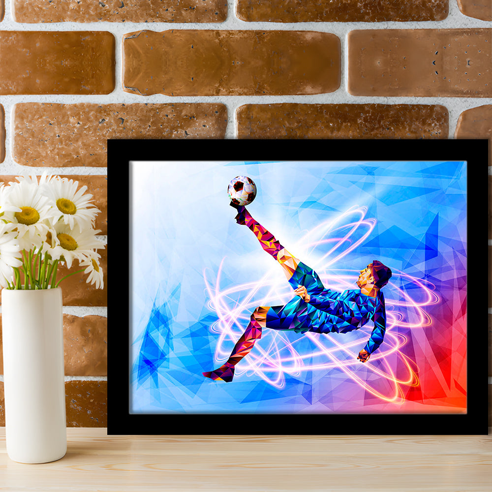 Abstract soccer Modern blue color print, Gift for him, Framed Art Print Wall Decor, Picture Framed