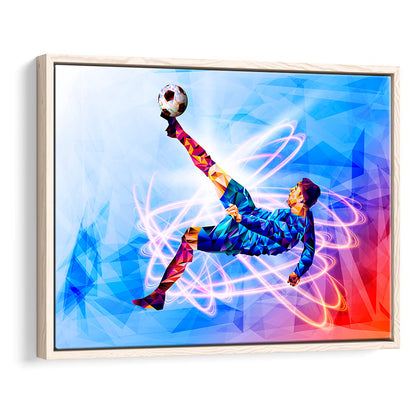 Abstract Soccer Modern Blue Color Print, Gift For Him, Framed Canvas Print Wall Art, Floating Frame