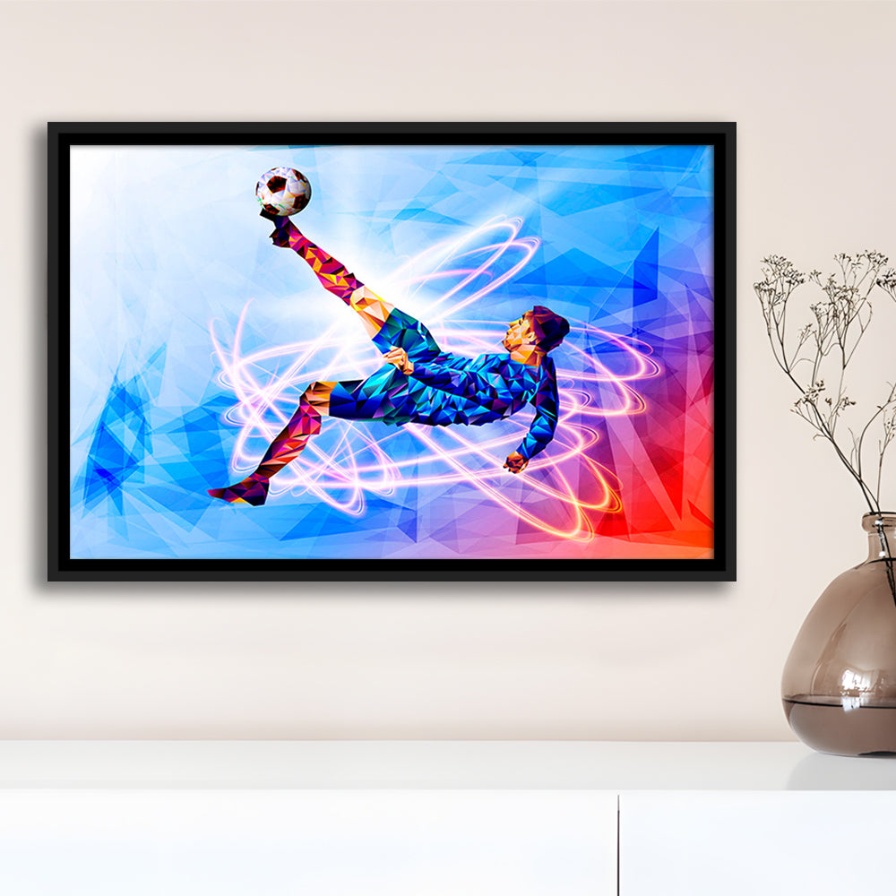 Abstract Soccer Modern Blue Color Print, Gift For Him, Framed Canvas Print Wall Art, Floating Frame