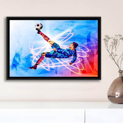 Abstract Soccer Modern Blue Color Print, Gift For Him, Framed Canvas Print Wall Art, Floating Frame