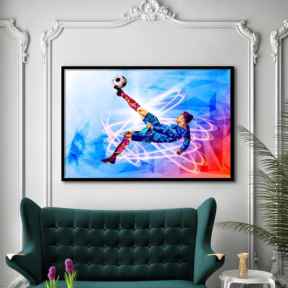 Abstract soccer Modern blue color print, Gift for him, Framed Art Print Wall Decor, Picture Framed