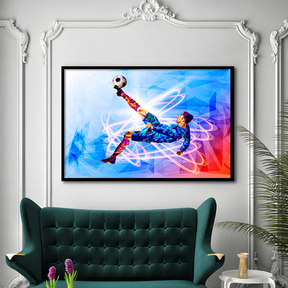 Abstract soccer Modern blue color print, Gift for him, Framed Art Print Wall Decor, Picture Framed