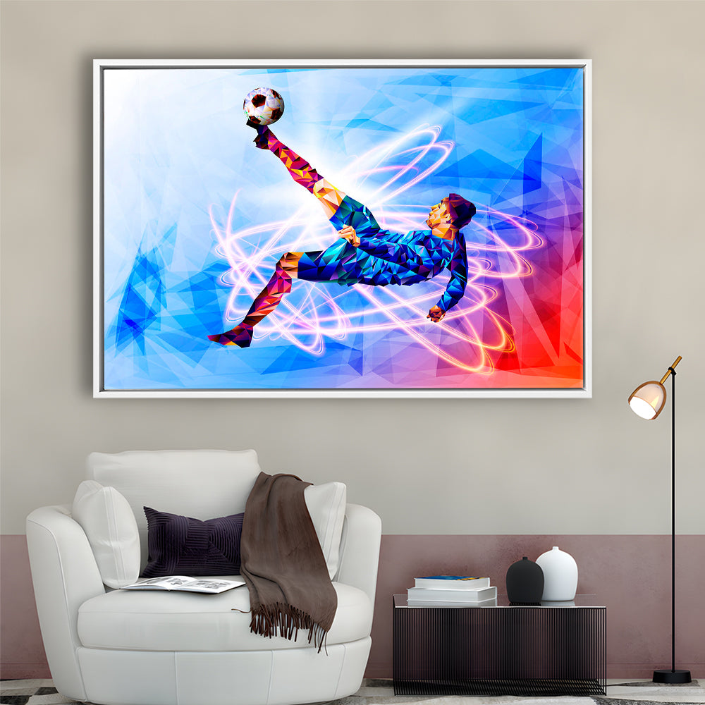 Abstract Soccer Modern Blue Color Print, Gift For Him, Framed Canvas Print Wall Art, Floating Frame