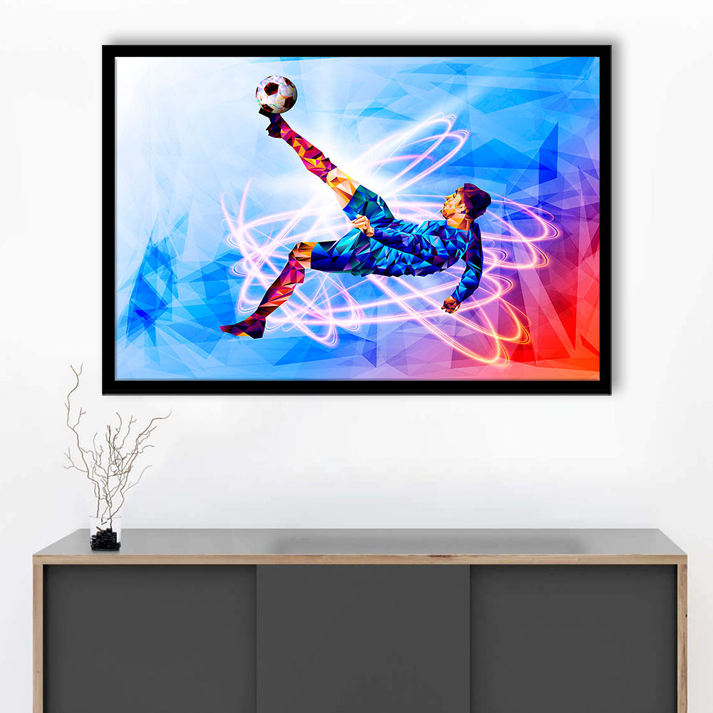 Abstract soccer Modern blue color print, Gift for him, Framed Art Print Wall Decor, Picture Framed