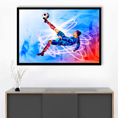 Abstract soccer Modern blue color print, Gift for him, Framed Art Print Wall Decor, Picture Framed