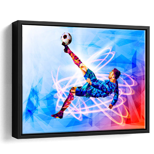 Abstract Soccer Modern Blue Color Print, Gift For Him, Framed Canvas Print Wall Art, Floating Frame