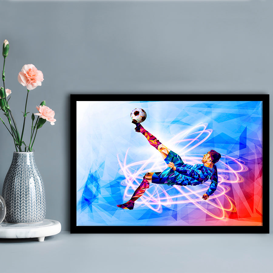 Abstract soccer Modern blue color print, Gift for him, Framed Art Print Wall Decor, Picture Framed